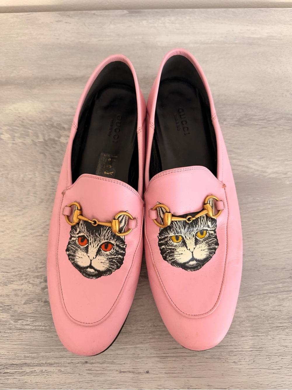 Gucci Authentic Mystic Cat Brixton Pink Leather Loafers Flats Size 8 (EU 38)